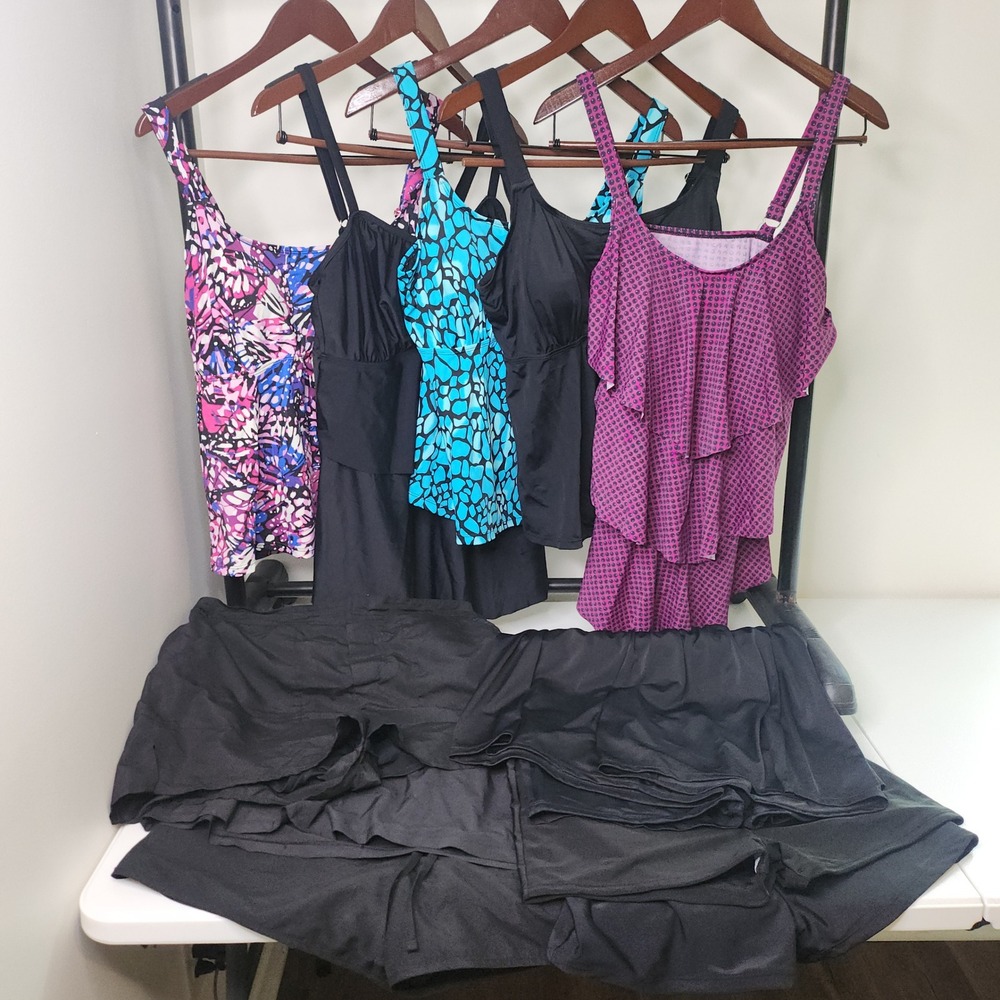 Womens Swimsuit Lot of 12 Sz 14 XL Tankinis Swim Shorts Skort Ruffle Multicolor